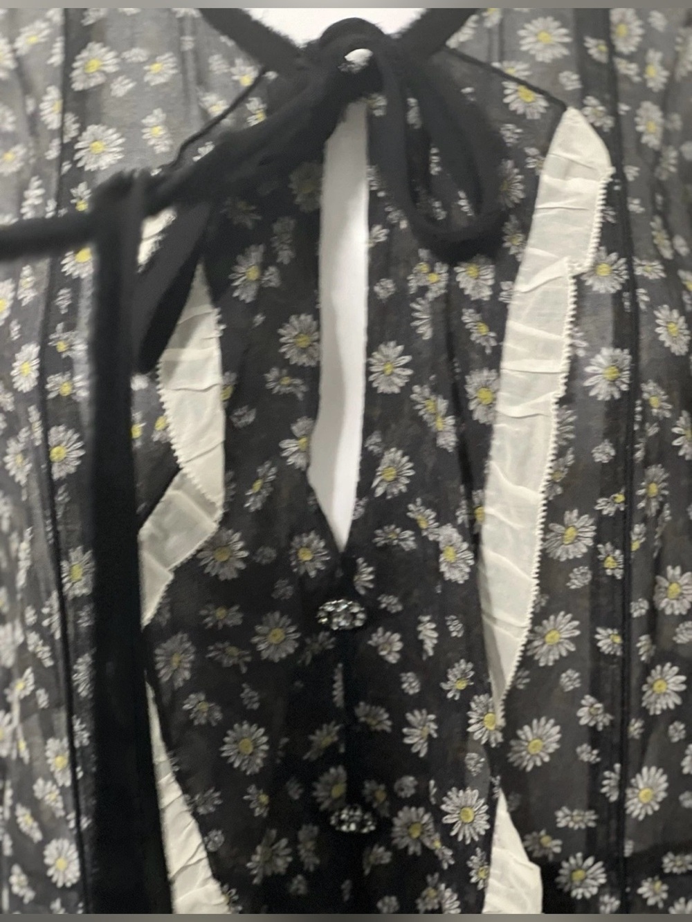 Marc Jacobs Daisy Floral Sheer Cotton Dress Black White Size 8 Like New - Picture 3 of 11